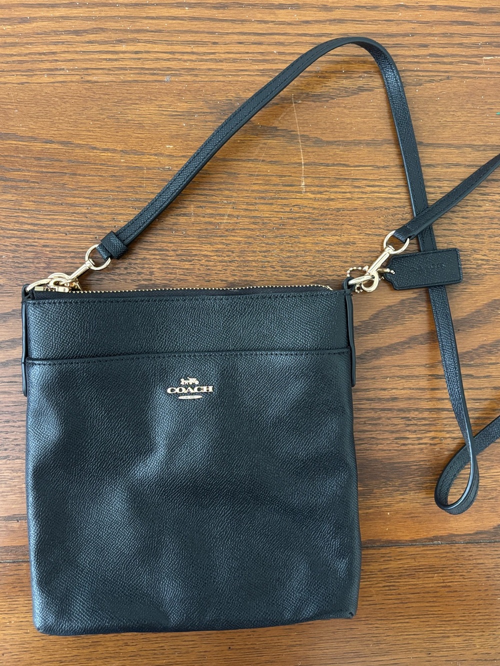 COACH Black Leather Crossbody with gold hardware